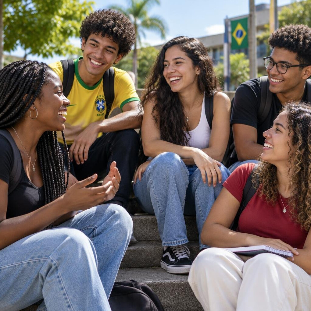 Group of students sitting together outdoors and talking