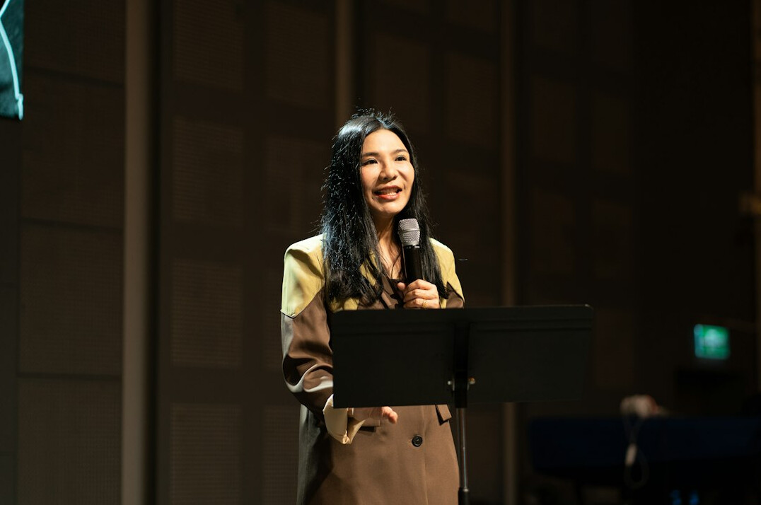 person practicing public speaking